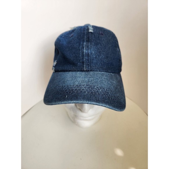 Ripped Denim Baseball Cap Distressed Hat Adjustable One Size Women Men Blue - Picture 1 of 9